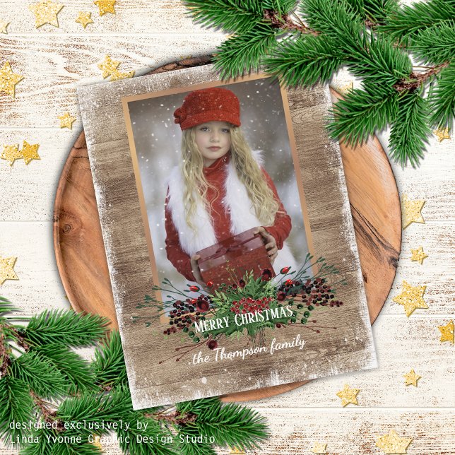 Rustic Woodgrain Pattern Seasonal Greeting Holiday Card (Creator Uploaded)