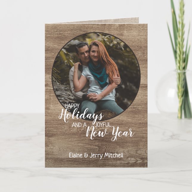 Rustic Woodgrain Pattern Seasonal Holiday Greeting (Front)