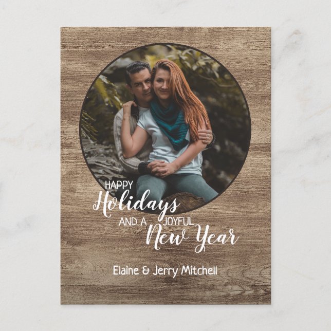 Rustic Woodgrain Pattern Seasonal Holiday Greeting Postcard (Front)