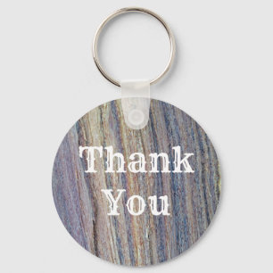 Rustic Woodgrain Photo Vertical Stripe Thank You Key Ring