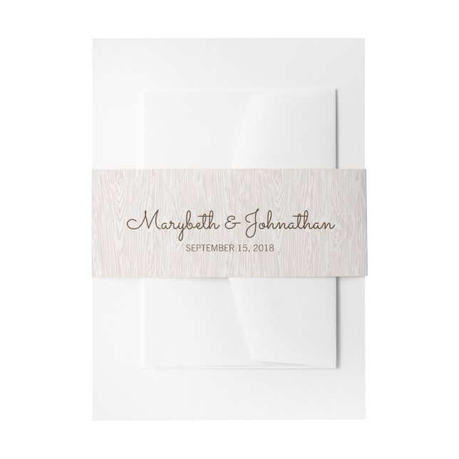 Rustic Woodgrain Wedding Invitation Belly Band (Front Example)