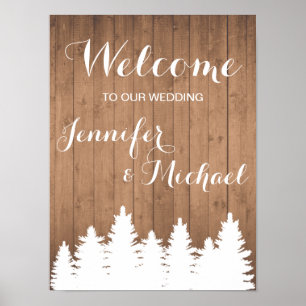 Rustic woodgrain wedding welcome sign