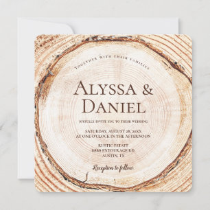 Rustic Woodlan Wood tree cut Slice forest wedding Invitation