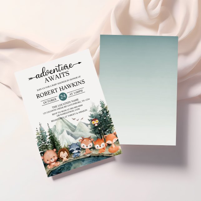 Rustic Woodland Adventure Awaits Baby Shower Invitation (Creator Uploaded)