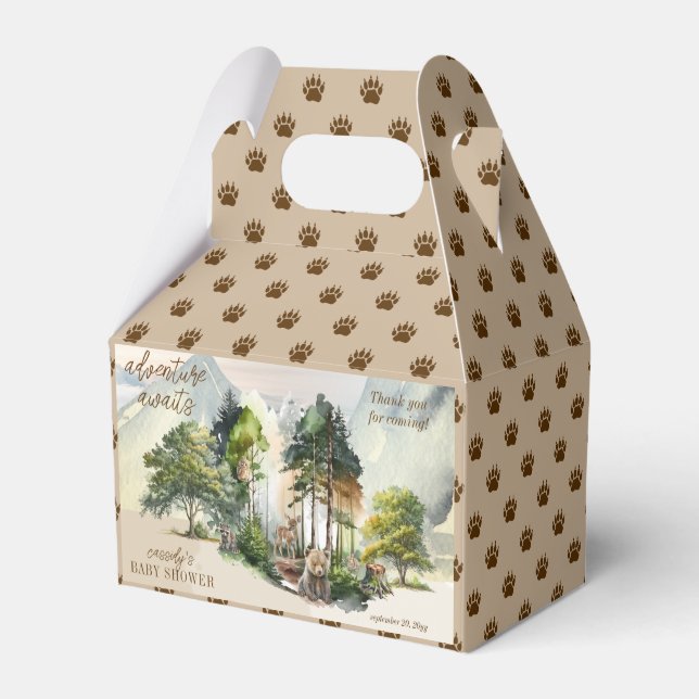 Rustic Woodland Adventure Awaits Boy Baby Shower Favour Box (Front Side)