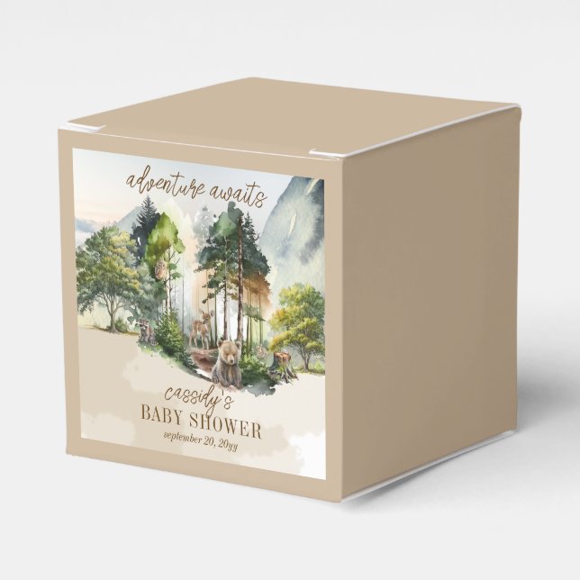 Rustic Woodland Adventure Awaits Boy Baby Shower Favour Box (Front Side)