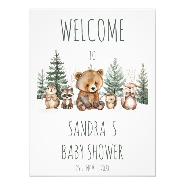 Rustic Woodland Adventure Baby Shower Welcome Sign (Front)
