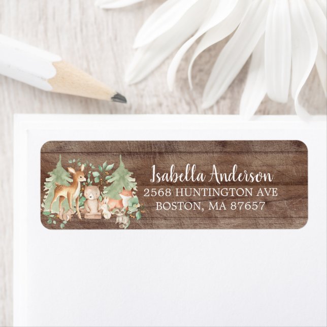 Rustic Woodland Animal Baby Shower Address Label (Insitu)