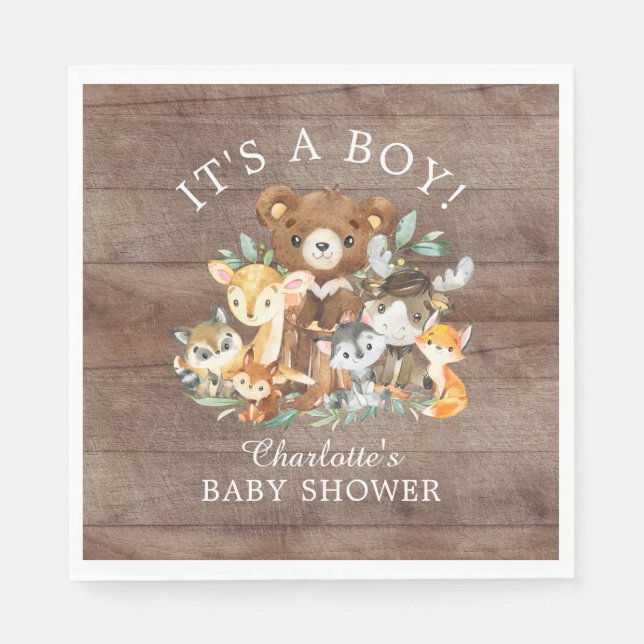 Rustic Woodland Animal Baby Shower Paper Napkins (Front)