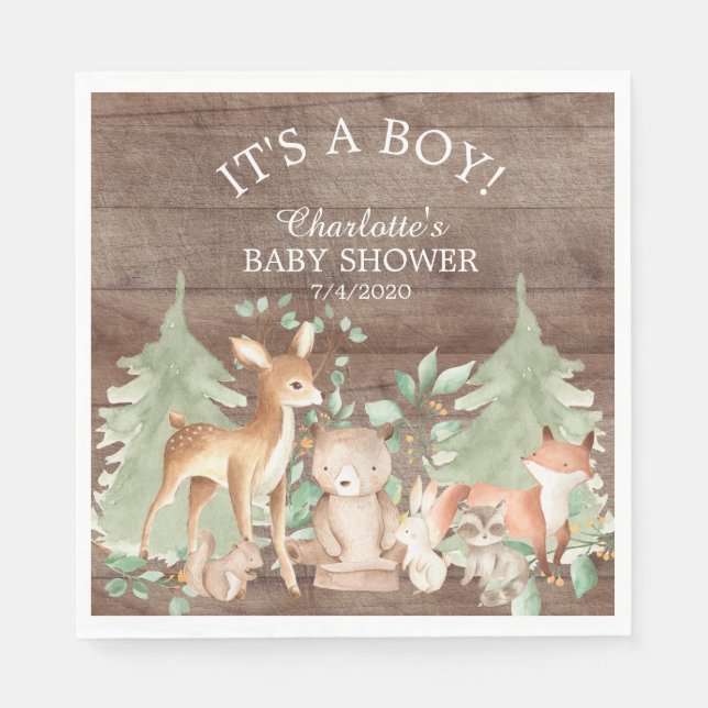 Rustic Woodland Animal Baby Shower Paper Napkins (Front)