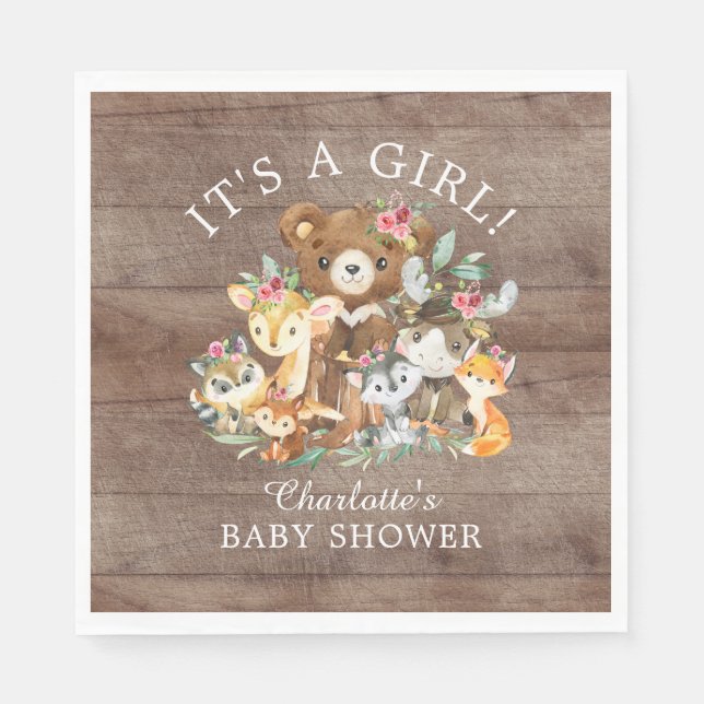 Rustic Woodland Animal Baby Shower Paper Napkins (Front)