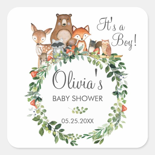 Rustic Woodland Animal Baby Shower Thank You Favou Square Sticker (Front)