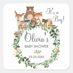 Rustic Woodland Animal Baby Shower Thank You Favou Square Sticker