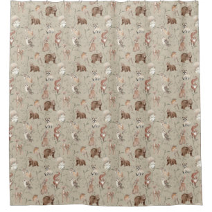 Rustic Woodland Animal Bear Owl Squirrel Rabbit Shower Curtain