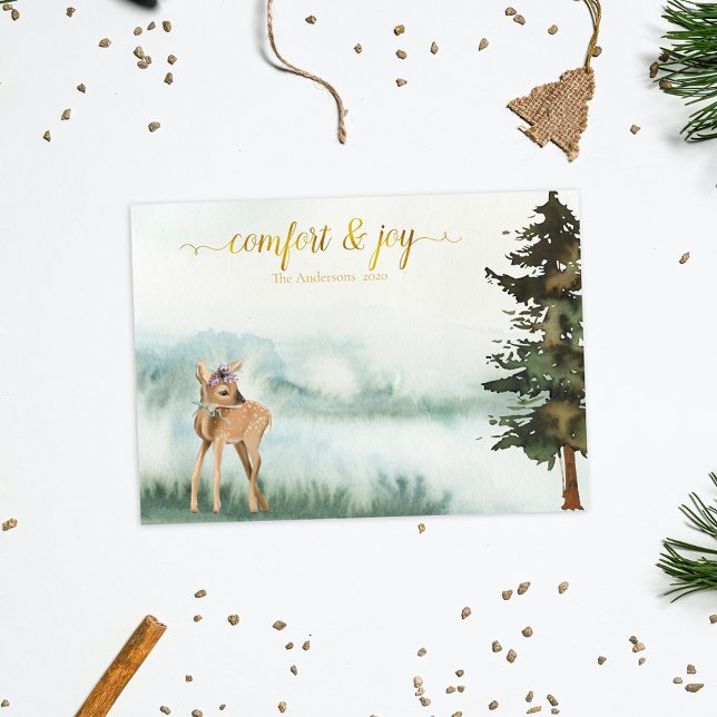 Rustic Woodland Animal Deer Fawn Christmas Holiday Card (Creator Uploaded)