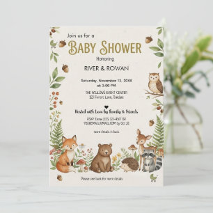 Rustic Woodland Animals All In One Baby Shower Invitation