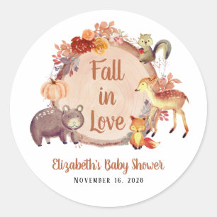 Rustic Woodland Animals Autumn Baby Shower Classic Round Sticker