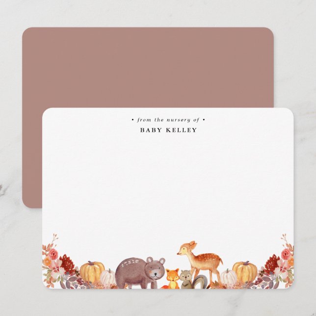 Rustic Woodland Animals Baby Personalised Flat Card (Front/Back)
