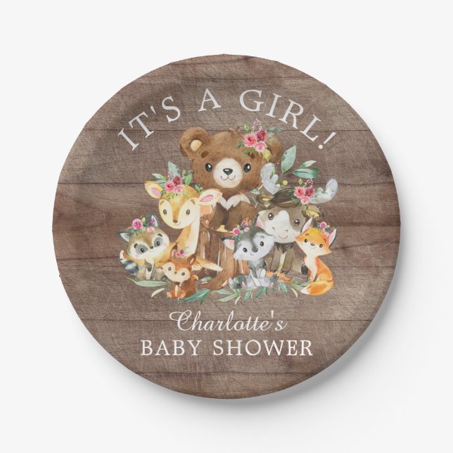 Rustic Woodland Animals Baby Shower 7" Plate (Front)