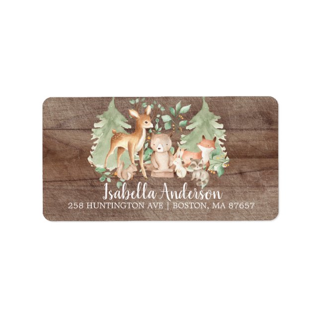 Rustic Woodland Animals Baby Shower Address Label (Front)