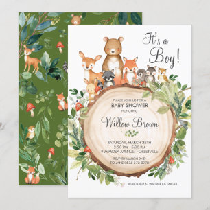 Rustic Woodland Animals Baby Shower Boy Invitation