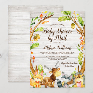 Rustic Woodland Animals Baby Shower by Mail Invitation