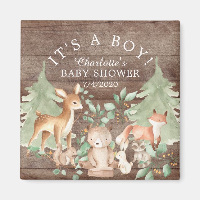 Rustic Woodland Animals Baby Shower Favor Magnet (Front)