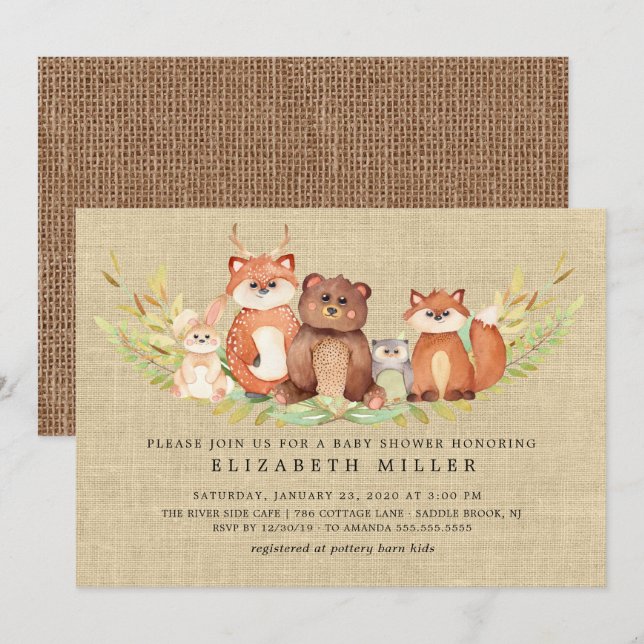 Rustic Woodland Animals Baby Shower Invitation (Front/Back)