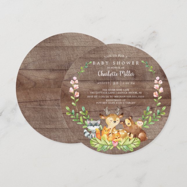 Rustic Woodland Animals Baby Shower Invitation (Front/Back)
