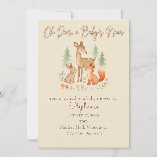 Rustic Woodland Animals Baby Shower Invitation (Front)