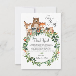 Rustic Woodland Animals Baby Shower Neutral Boy Thank You Card