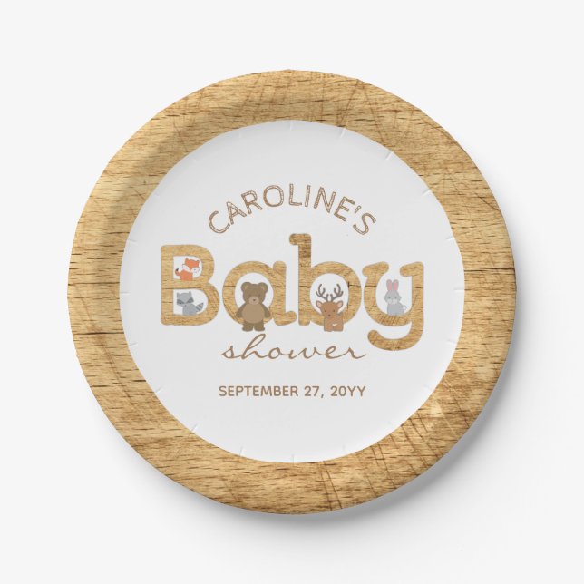 Rustic Woodland Animals Baby Shower Paper Plate (Front)