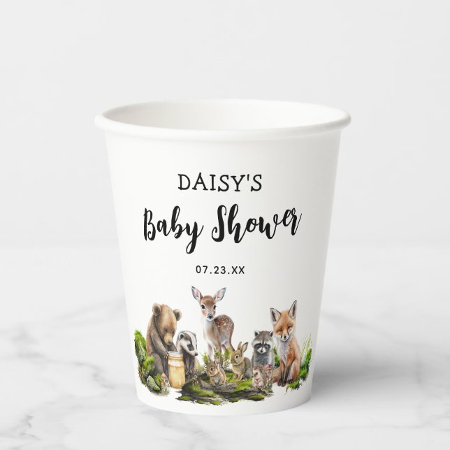 Rustic Woodland Animals Baby Shower Party Paper Cups (Front)