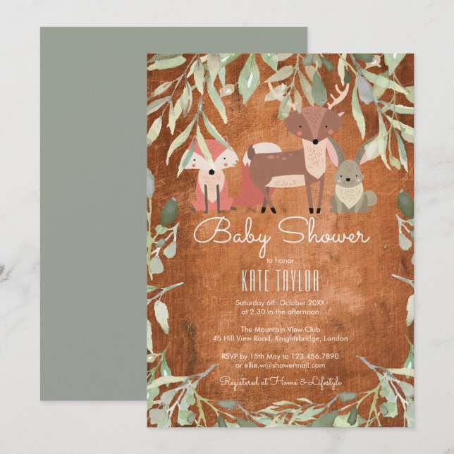 Rustic Woodland Animals Baby Shower / Sprinkle Invitation (Front/Back)