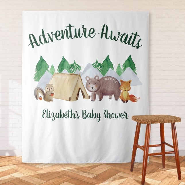 Rustic Woodland Animals Baby Shower Tapestry (Creator Uploaded)