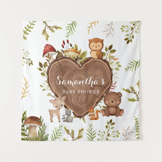  rustic Woodland Animals Baby Shower  Tapestry (Front)