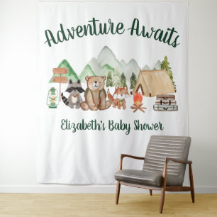 Rustic Woodland Animals Baby Shower Tapestry