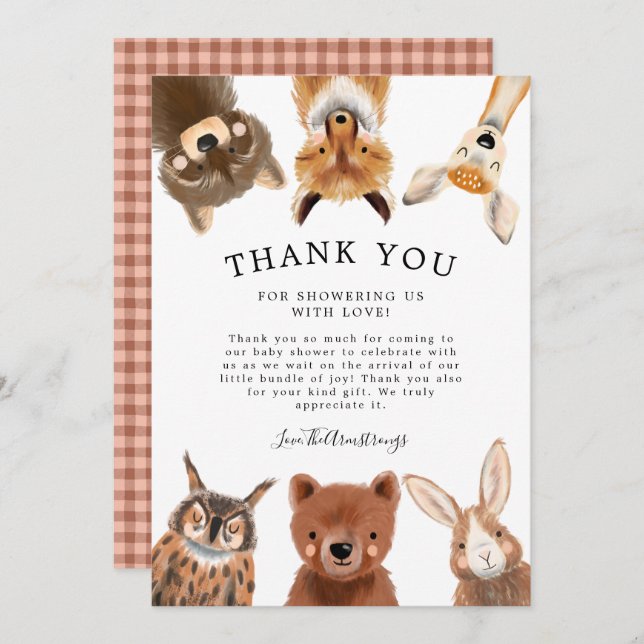 Rustic Woodland Animals Baby Shower   Thank You Card (Front/Back)