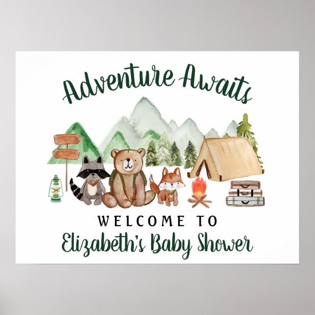 Rustic Woodland Animals Baby Shower Welcome Poster (Front)