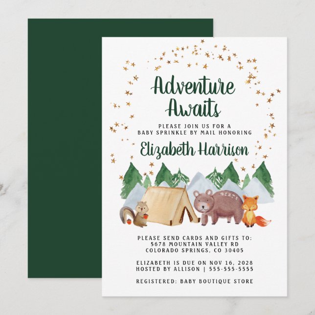 Rustic Woodland Animals Baby Sprinkle By Mail Invitation (Front/Back)