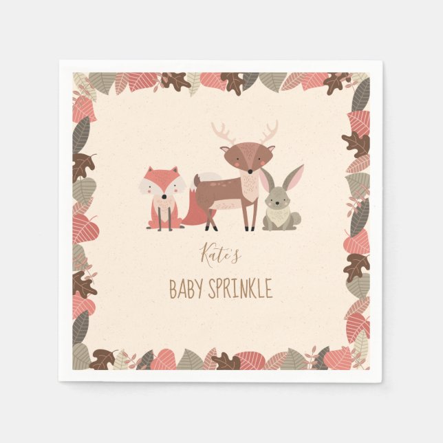 Rustic Woodland Animals Baby Sprinkle / Shower Napkin (Front)