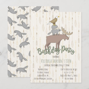 Rustic Woodland Animals Birthday Party Invitation