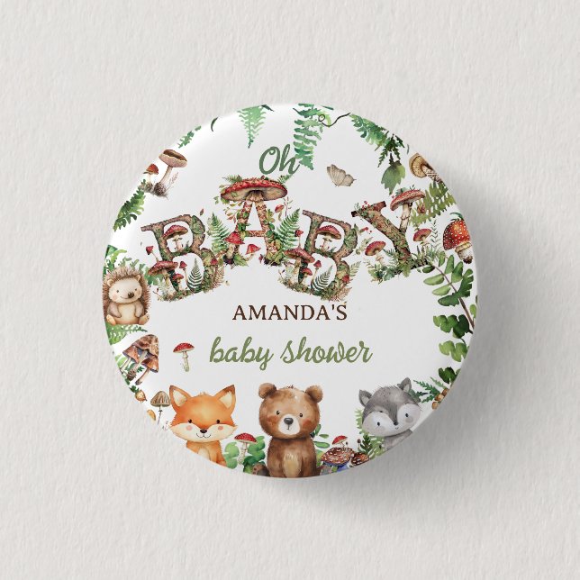 Rustic Woodland Animals Botanical Baby Shower  3 Cm Round Badge (Front)