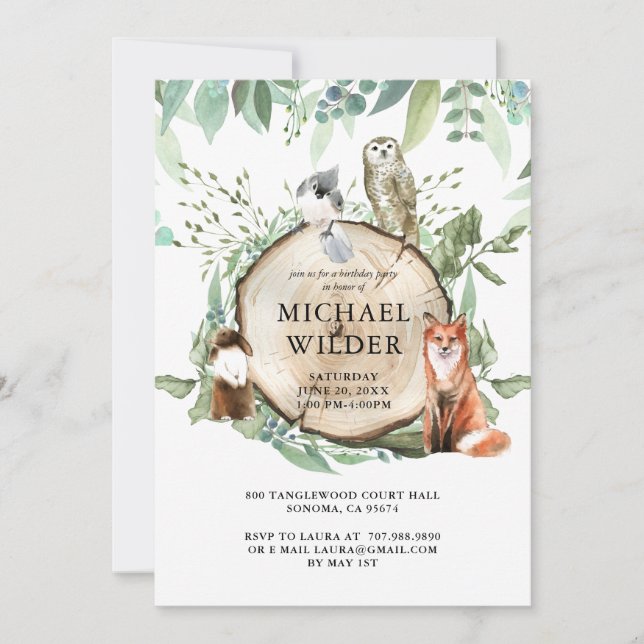 Rustic Woodland Animals Boy Birthday Party Invitation (Front)