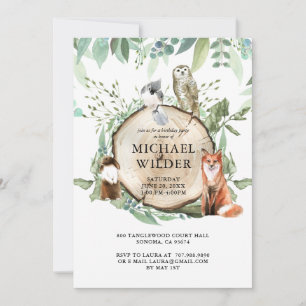Rustic Woodland Animals Boy Birthday Party Invitation