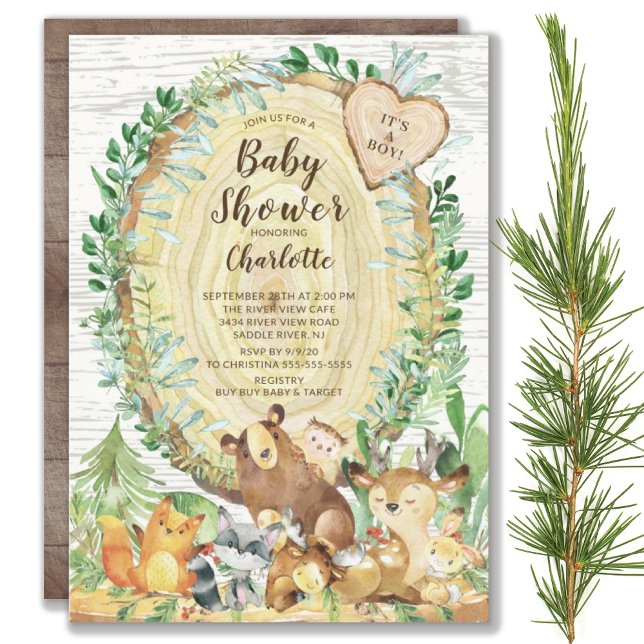 Rustic Woodland Animals Boys Baby Shower Invitation (Creator Uploaded)