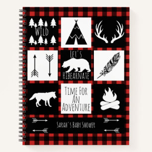 Rustic Woodland Animals Buffalo Plaid Baby Shower Notebook
