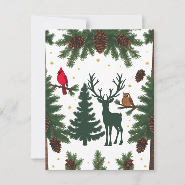 Rustic Woodland Animals Christmas Flat Holiday Card (Front)