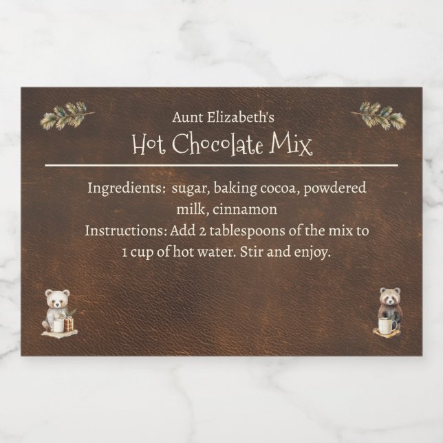 Rustic Woodland Animals Christmas Hot Cocoa Mix Food Label (Single Label)