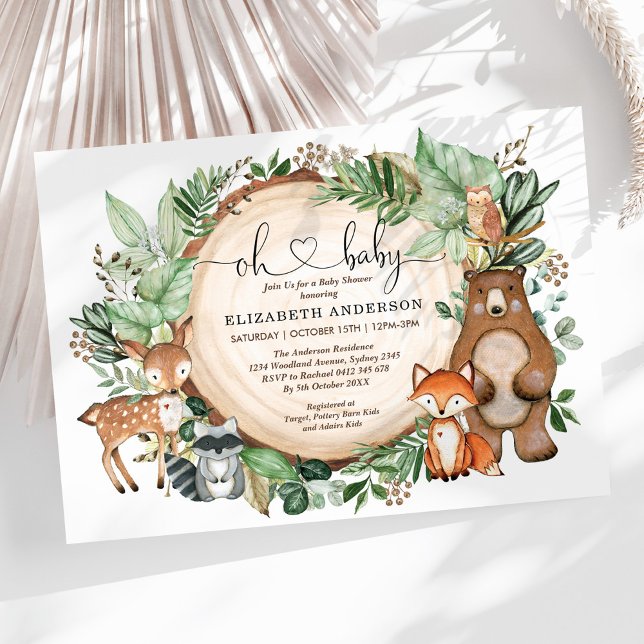 Rustic Woodland Animals Deer Fox Bear Baby Shower Invitation (Creator Uploaded)
